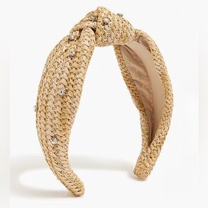 J. Crew Factory Raffia Headband in Natural with Jeweled Accents. Brand new!